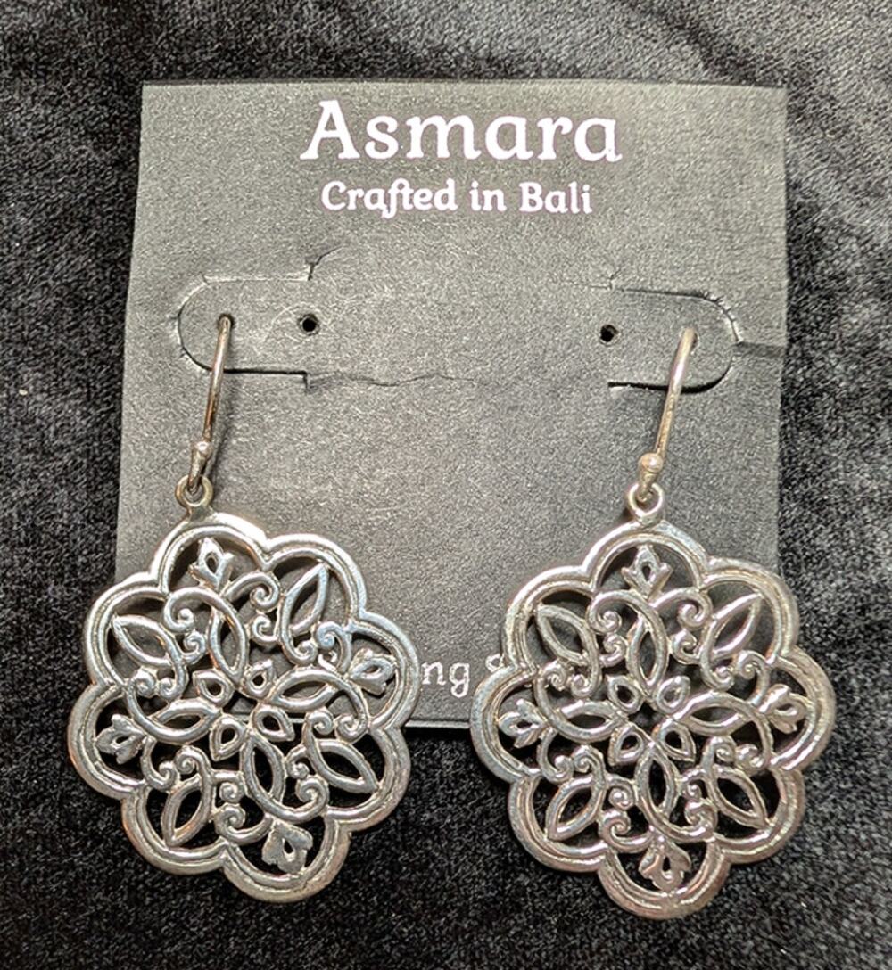 Asmara Bali Sterling Silver 925 Filigree Mandala Dangle Earrings - New
